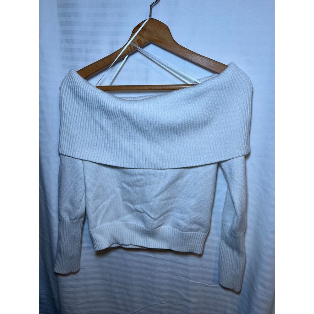 Orange Kiss White Off Shoulder Sweater Size Large Ribbed Fold Over Cozy